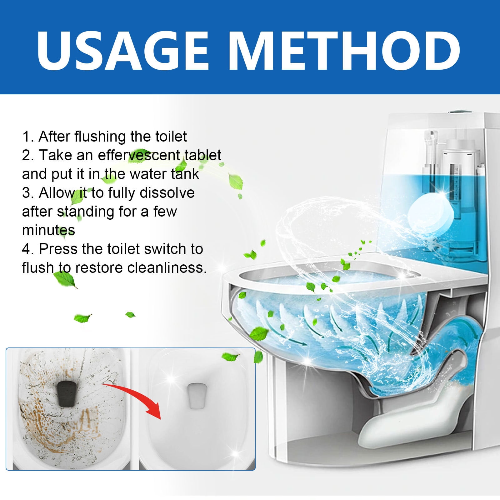 LINMOUA Toilet Cleaning Tablets, 12Pack Flush Bright Toilet Cleaner ...