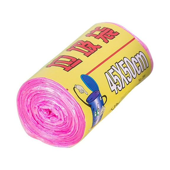 LINMOUA 15pcs Disposable Garbage Bags with Rolled Flat Black Plastic Bags for Home Use Pink