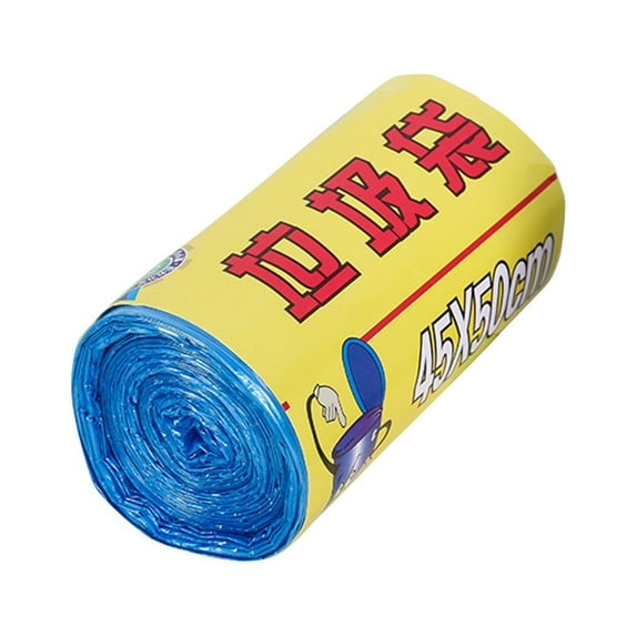 LINMOUA 15pcs Disposable Garbage Bags with Rolled Flat Black Plastic Bags for Home Use Blue
