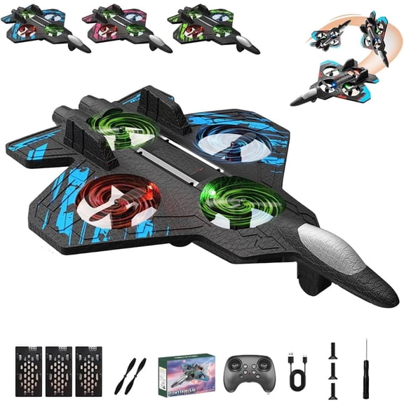 LINMOUA Upgraded Skyriders RC Jet, 360° Flip Stunt Fighter Jet Drone with LED Lights, Foam Remote Control Airplane Flying Toy, RC Plane Fighter Jets for Beginners