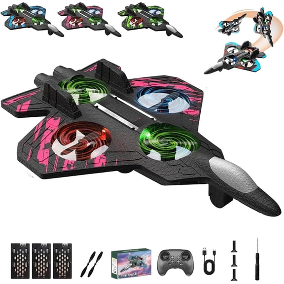 LINMOUA Upgraded Skyriders RC Jet, 360° Flip Stunt Fighter Jet Drone with LED Lights, Foam Remote Control Airplane Flying Toy, RC Plane Fighter Jets for Beginners