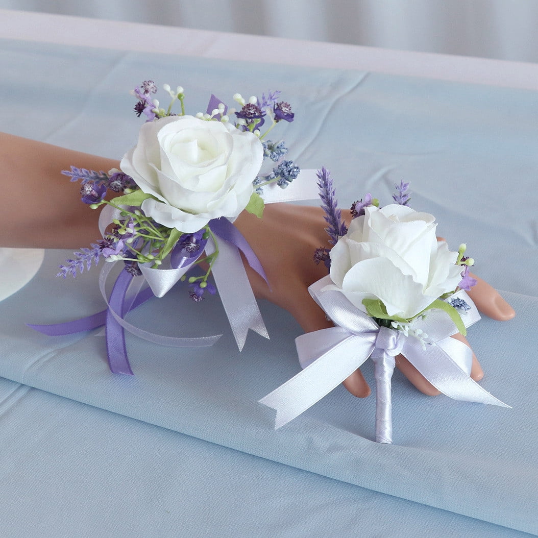 LINMOUA White Wrist Flower And Corsage, Corsage Prom Decoration, Rose ...