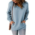 thumbnail image 1 of LINMOUA Womens Casual V Neck Sweatshirt Loose Soft Long Sleeve Pullover Tops Solid Shirts With Side Pockets, 1 of 6