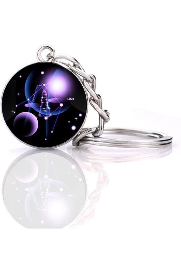 Zodiac 12 Constellation Creative Keychain, Glow in the Dark Constellation Keychain, Time Gemstone Zodiac Luminous Double-Sided Charm Key Ring, Unique Celestial Gift