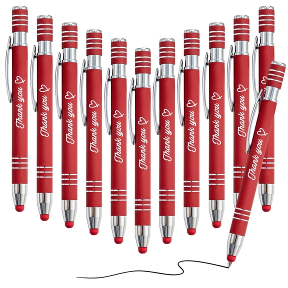 LINMQIU 2-in-1 Retractable Ballpoint Pen with Touch Tip, Soft Metal Pen with Thank You Print, Works for Touch Screens, 13 Colors, Refillable, Appreciation Gift for Coworkers