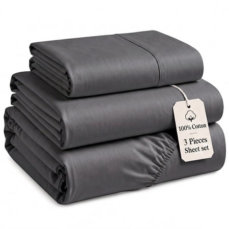 Linnene 3 Piece 1000 Thread Count Twin Sheets Set, 100% Long-Staple Egyptian Cotton, Soft, Smooth & Silky Sateen, Fits up to 18", All Season Use (Charcoal Gray)