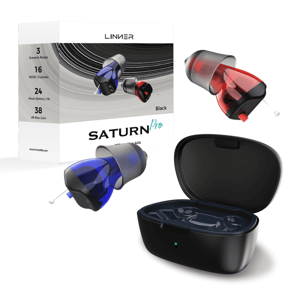 LINNER Saturn Pro In-The-Ear OTC Hearing Aids, Rechargeable, Lightweight, Black