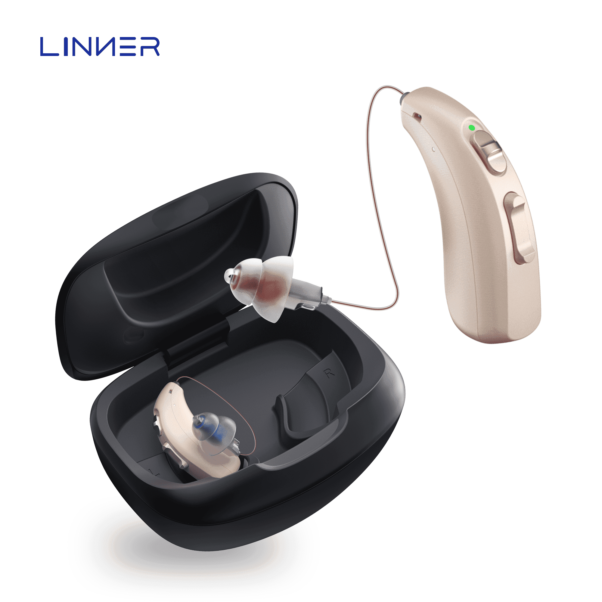 LINNER OTC Hearing Aids for Adults, Rechargeable Hearing Aids with Noise Cancelling, Bte Ric Style, Black