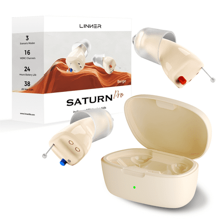 LINNER - Saturn 2 OTC Rechargeable Hearing Aids for Seniors, Discreet & Noise-Canceling – Beige - Beige Gold