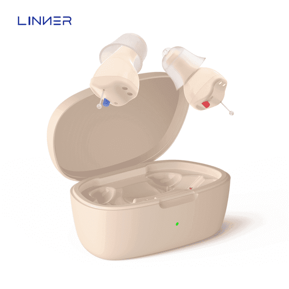 LINNER CIC Hearing Aids for Seniors, Rechargeable In-Ear Hearing Aids for Ears, OTC Hearing Aids, Beige