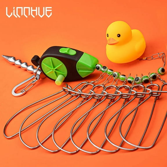 LINNHUE Stretchable Fishing Lock Buckle Fly Reel 8 Snaps Duck Stainless Steel Chain Stringer With Float Live Lure Lock Belt