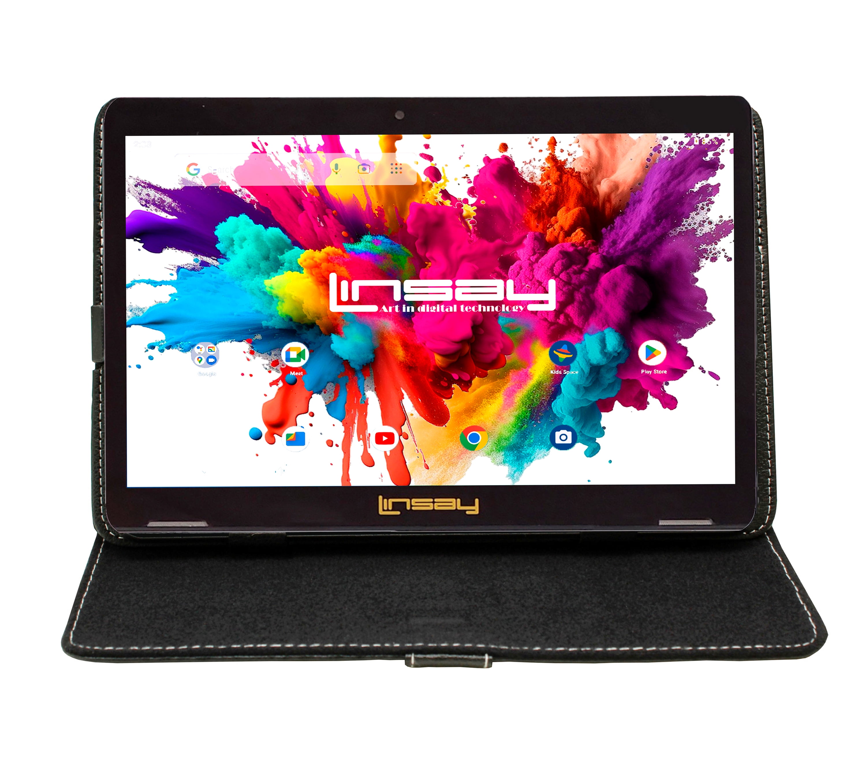 LINSAY 10.1" 1280x800 IPS 4GB RAM 128GB Storage Android 15 Tablet with case Black, Pop Holder and Pen Stylus