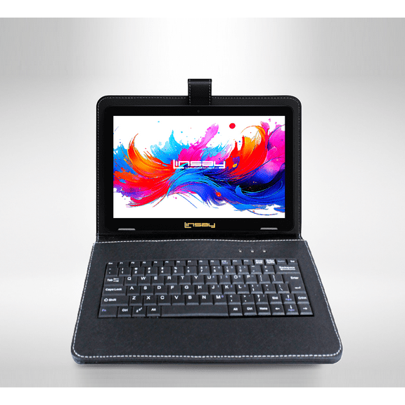 LINSAY 10.1" Octa Core 256GB Storage Android 15 Tablet with Black Keyboard