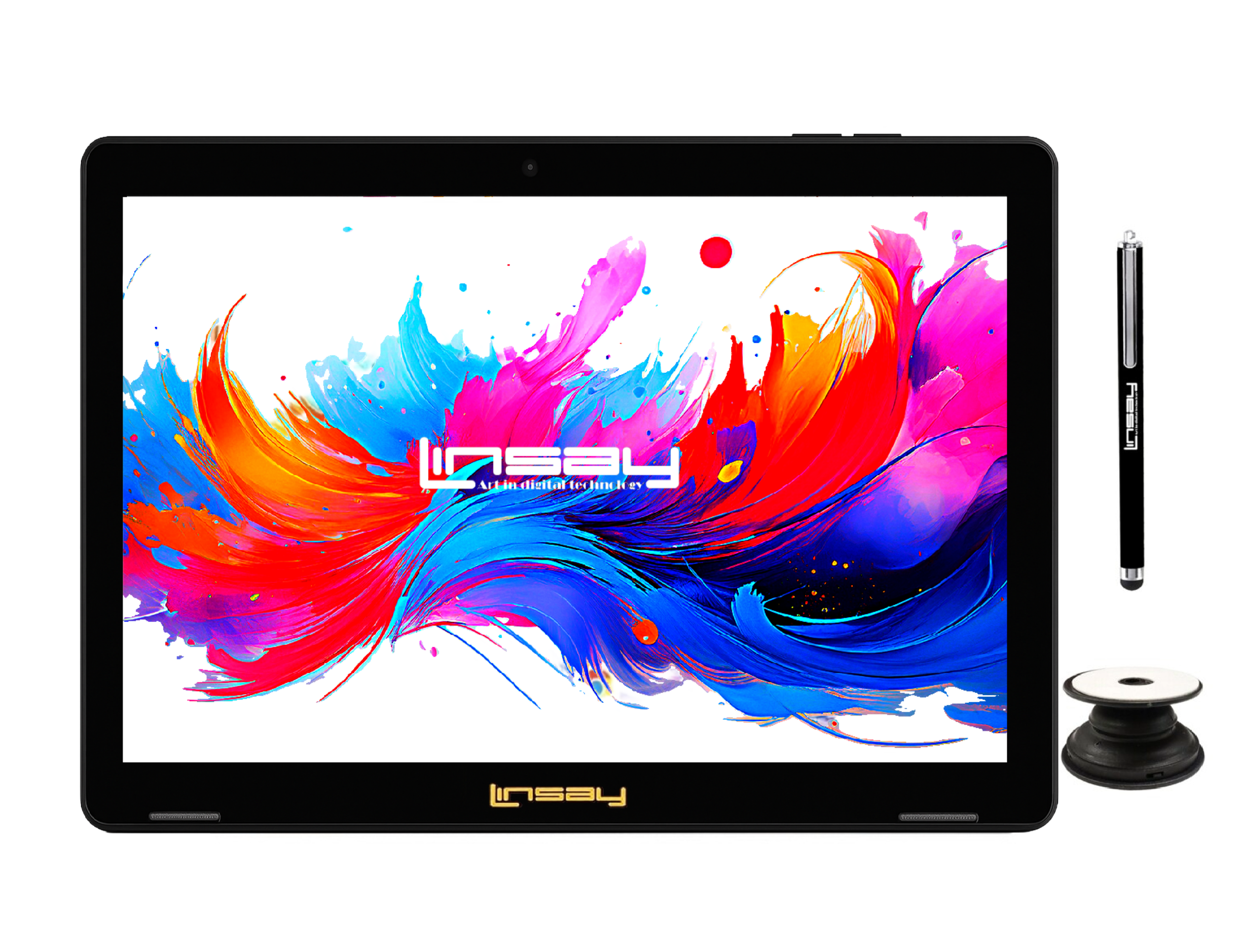 LINSAY 10.1" Octa Core 256GB Storage Android 15 Tablet with POP Holder and Pen Stylus