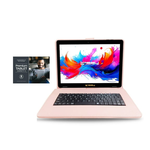 LINSAY 10.1"Octa Core 256GB Storage Android 15 Tablet with Pink Style Keyboard Premium TABLET Variety Applications