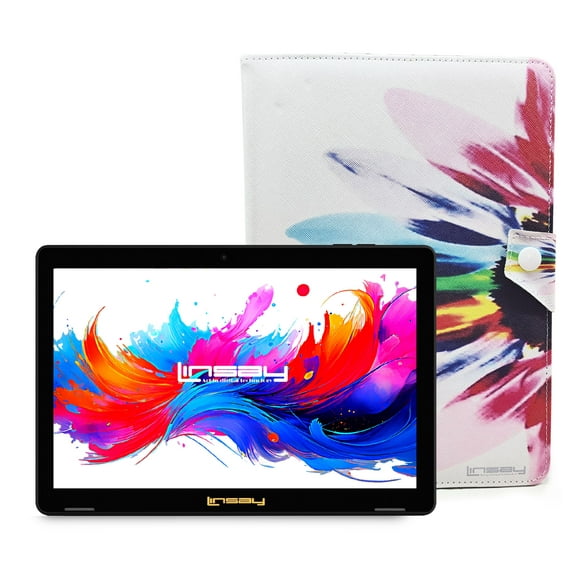 LINSAY 10.1"Octa Core 256GB Storage Android 15 Tablet with Rainbow Marble Case