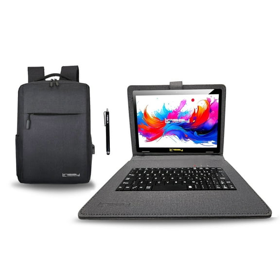 LINSAY 10.1" Octa Core 256GB Storage Android 15 with Designer Cloth Keyboard Case and Stylish Backpack and Pen Stylus