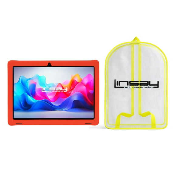 LINSAY 10.1'' Octa Core 4GB RAM 128GB Android 15 Wi-Fi Tablet for kids, Camera, Apps, Games, Super Bundle with Red Kids Case, Backpack, Pop Holder and Pen Stylus