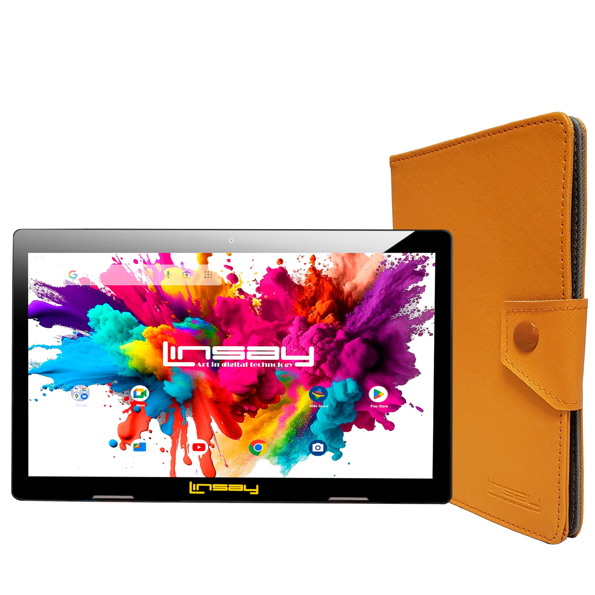 LINSAY 10.1" Octa Core 4GB RAM 128GB Storage Android 13 Tablet with Orange Case