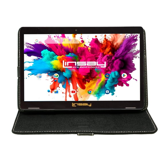 LINSAY 10.1" Octa Core 4GB RAM 128GB Storage Android 13 Tablet with case Black, Pop Holder and Pen Stylus