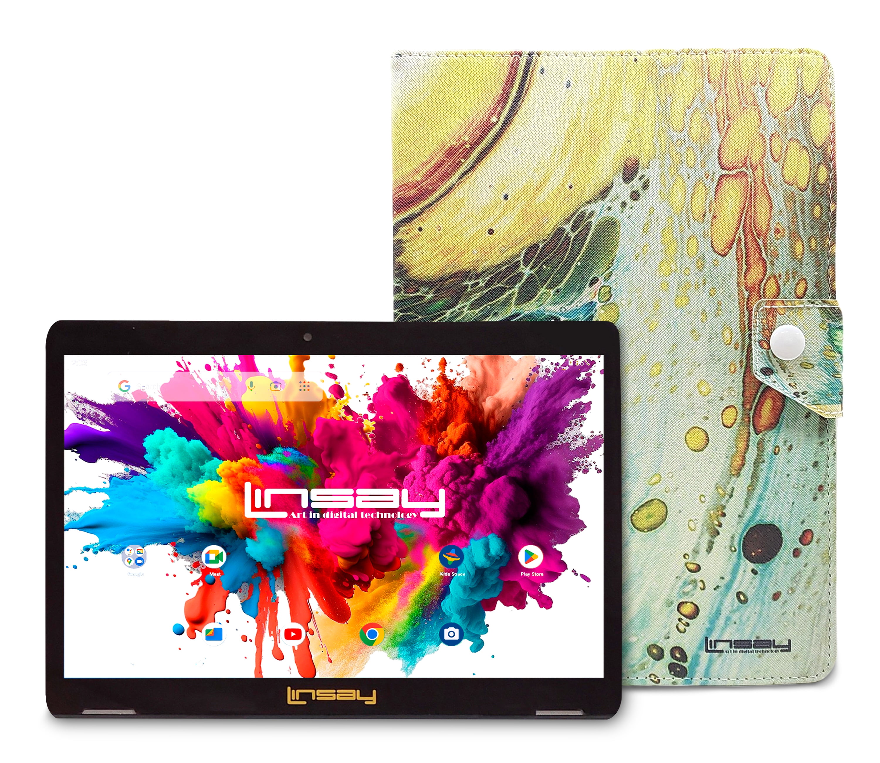 LINSAY 10.1" Octa Core 4GB RAM 128GB Storage Android 13 Tablet with case Space Marble