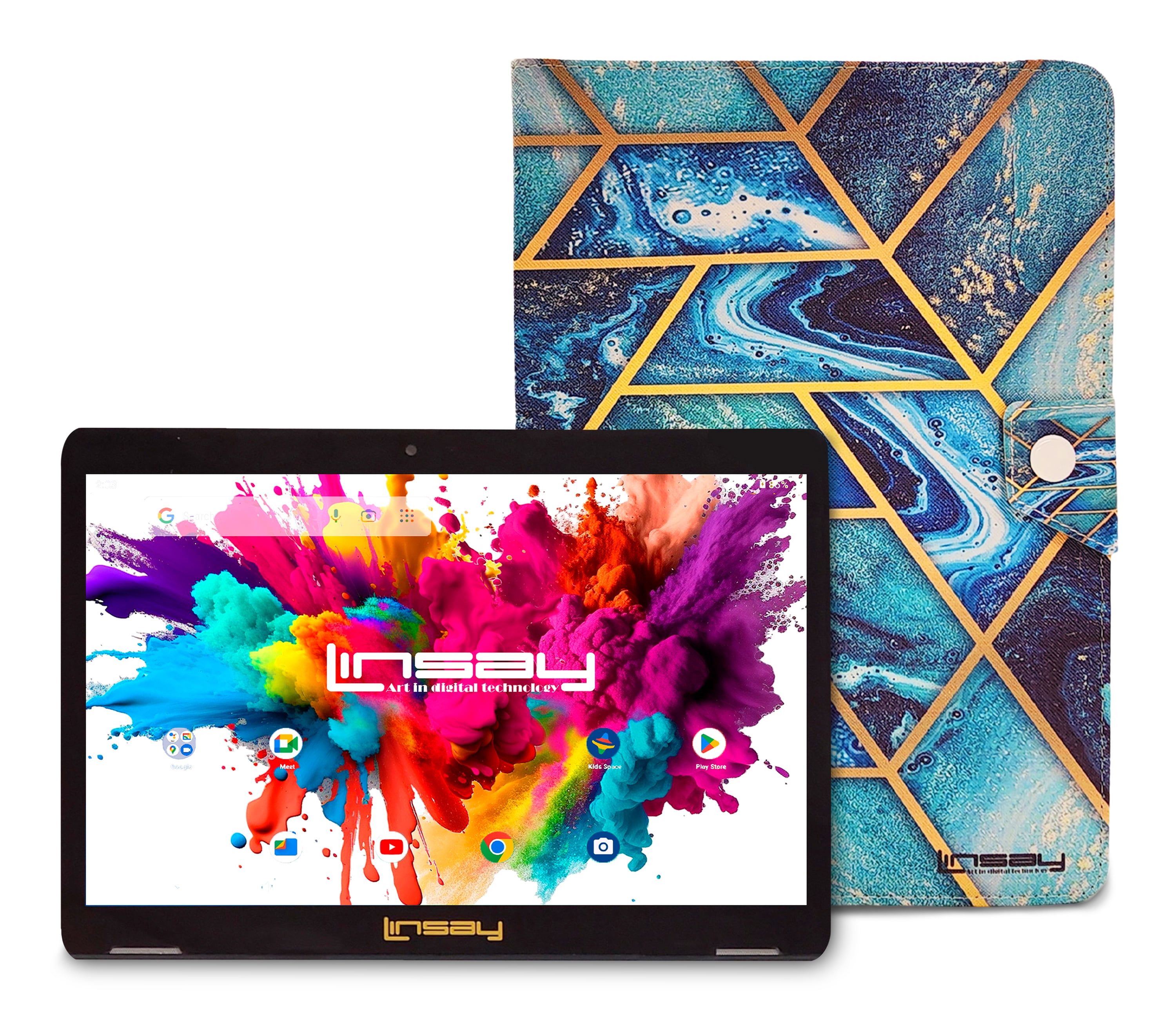 LINSAY 10.1" Octa Core 4GB RAM 128GB Storage Android 13 Wi-Fi Tablet with New OCEAN Design Protective Case -Google Certified