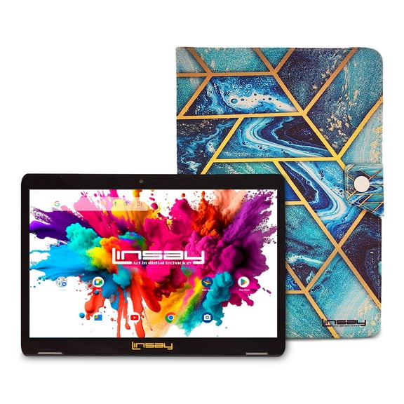 LINSAY 10.1" Octa Core 4GB RAM 128GB Storage Android 13 Wi-Fi Tablet with New OCEAN Design Protective Case -Google Certified