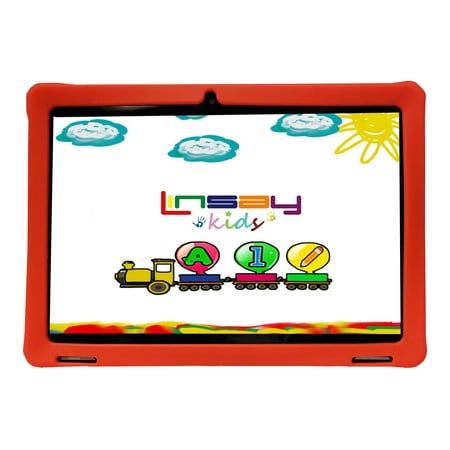 LINSAY 10.1 inch Kids Tablets 2GB RAM 64GB Android 13 WiFi Tablet for kids, Camera, Apps, Games, Learning Tab for Children with Red Kid Defender Case