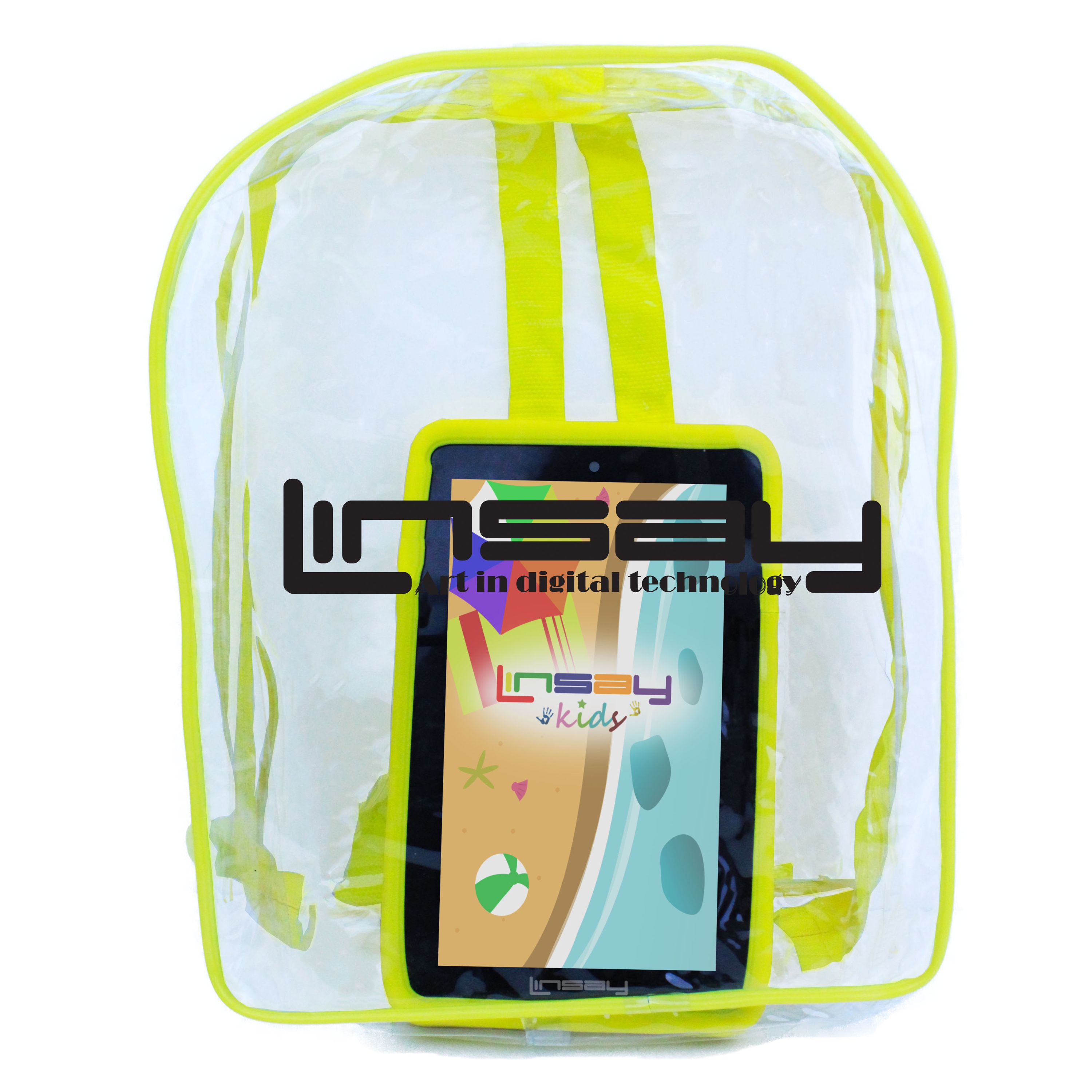 LINSAY 7" Kids Tablet 64GB Android 13 Wi-Fi  Camera, Apps, Games, Learning Tab for Children with Yellow Kid Defender Case and Backpack - image 1 of 3