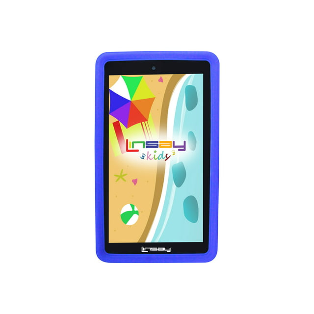 LINSAY 7" Kids Tablet 64GB Android 13 WiFi  Camera, Apps, Games, Learning Tab for Children with Blue Kid Defender Case.
