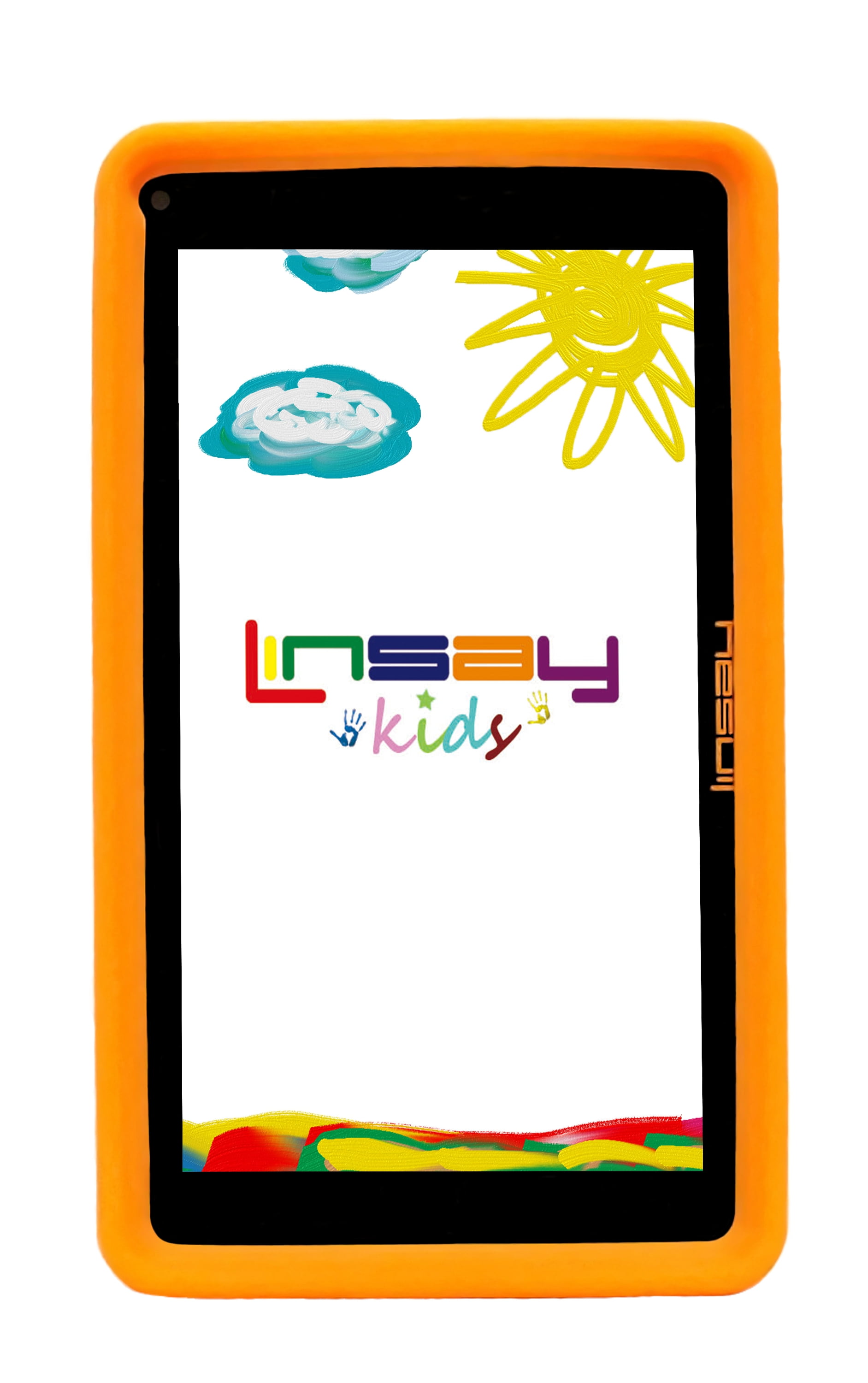 LINSAY 7" Kids tablets 2GB RAM 64GB Bluetooth Android 13 WiFi Tablet for kids, Camera, Apps, Games, Learning Tab for Children with Orange Kid Defender Case