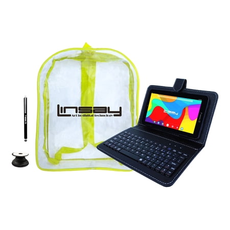 LINSAY 7" Quad Core 2GB RAM 64GB Storage Android 13 Tablet with keyboard Black, Backpack, Pop Holder and Pen Stylus