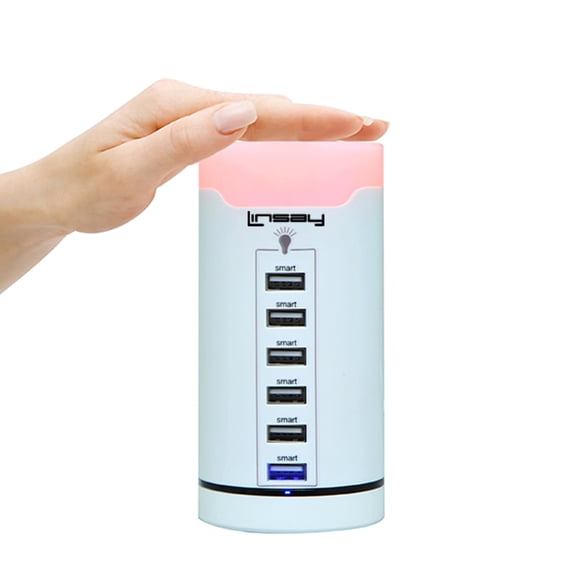 LINSAY Smart LED Touch Multi Color 6 USB Charger Charging Station Modern Design Desk Lamps