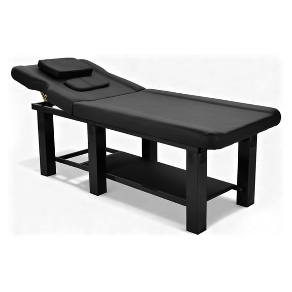 LINSHESF 27.5'' W Fixed Massage Bed, Height-Adjustable Backrest Metal-Frame Massage Table with Removable Headrest for Tattoo Salons and Medical Recovery(Black)