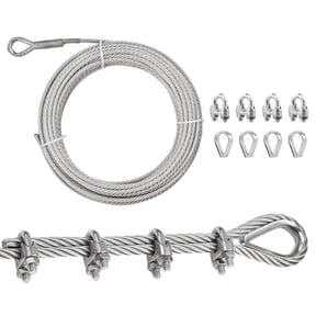 LINSHESF 3/8 Stainless Steel Cable 100FT, Heavy Duty 7x19 Wire Rope with Clamps and Thimble, 12000 lbs Breaking Strength Steel Cable for Boat Lift Winch Zip Line