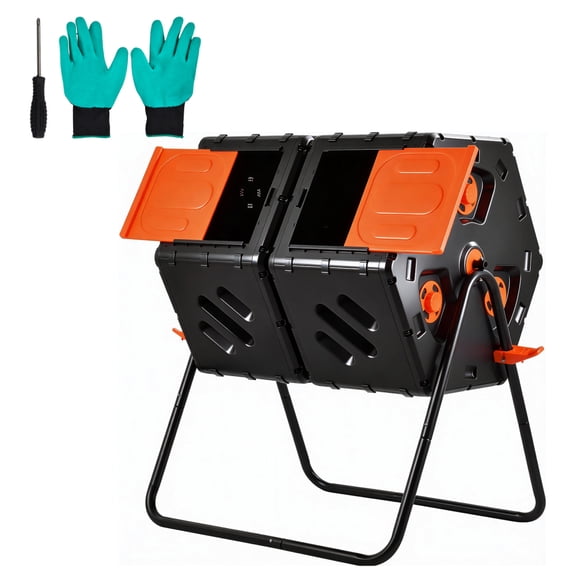 LINSHESF 45 Gallon Outdoor Compost Bin Double Chamber, Rotating Tumbling Composter with Large Opening, Garden Composter for Yard Kitchen Waste