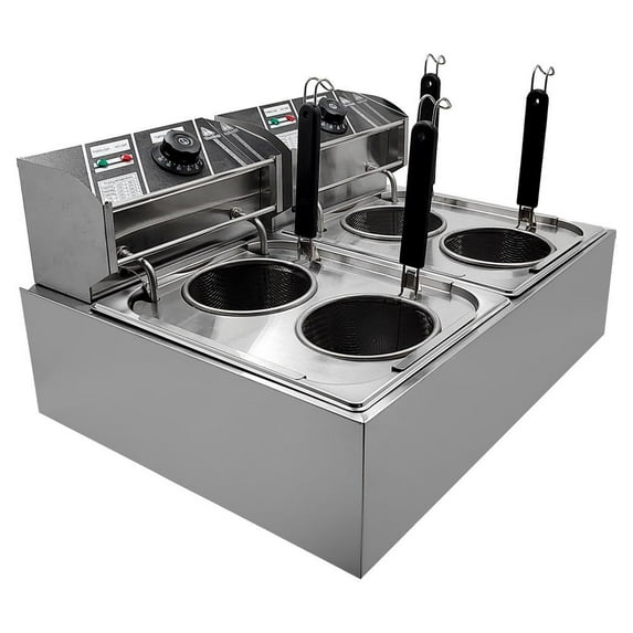 LINSHESF Electric Noodle Cooker 1500W Noodle Pasta Cooker Machine Four Baskets Cooking Equipment with Adjustable Temperature for Spaghetti Dumplings Soup Fried Snacks gently