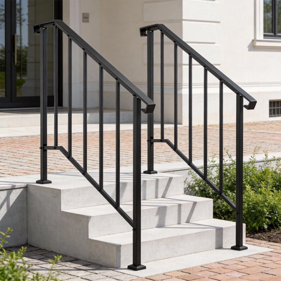 LINSHESF Outdoor Handrails for Steps 3-4 Steps 2-Pack, Steel Stair Rail with Installation Kit, Adjustable Safety Balusters for Porch Deck Concrete Steps
