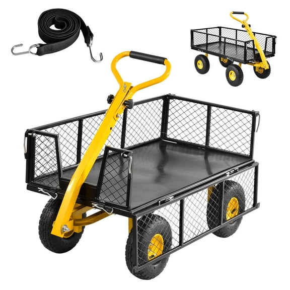 LINSHESF Steel Utility Garden Cart 900 Lbs, 10 Inch Tire with Removable Sides and Rotating Handle for Gardening Soil and Tool Transport