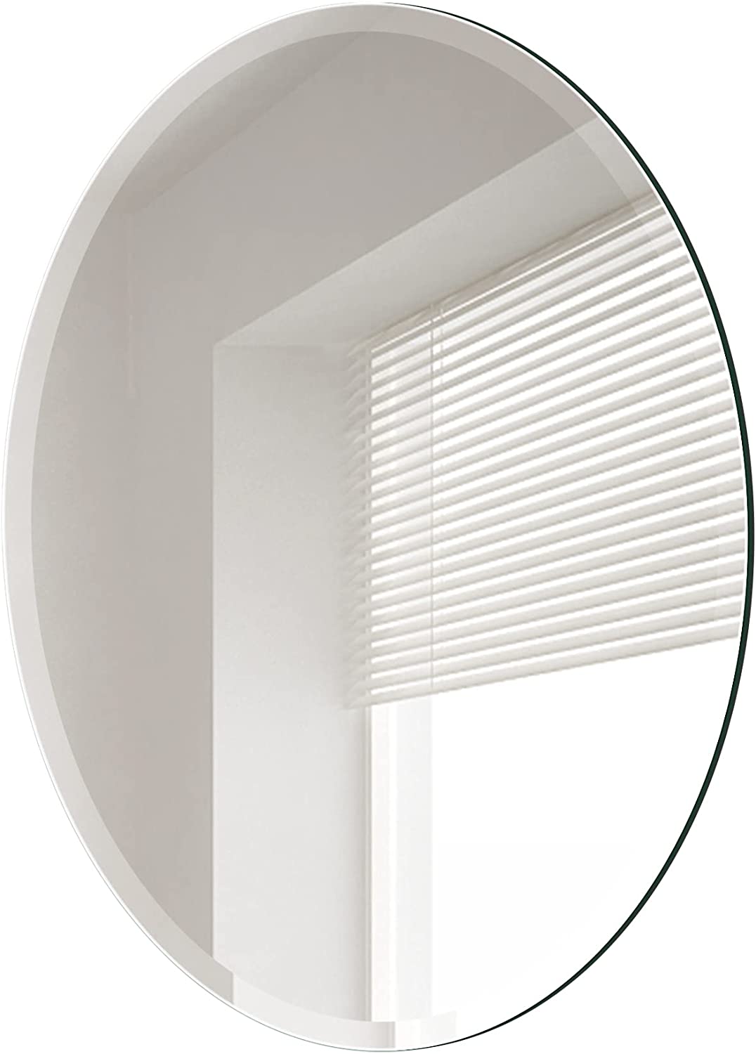 LINSHUI 28" Big Circle Mirror，1" Beveled Edge Frameless Bathroom Mirror