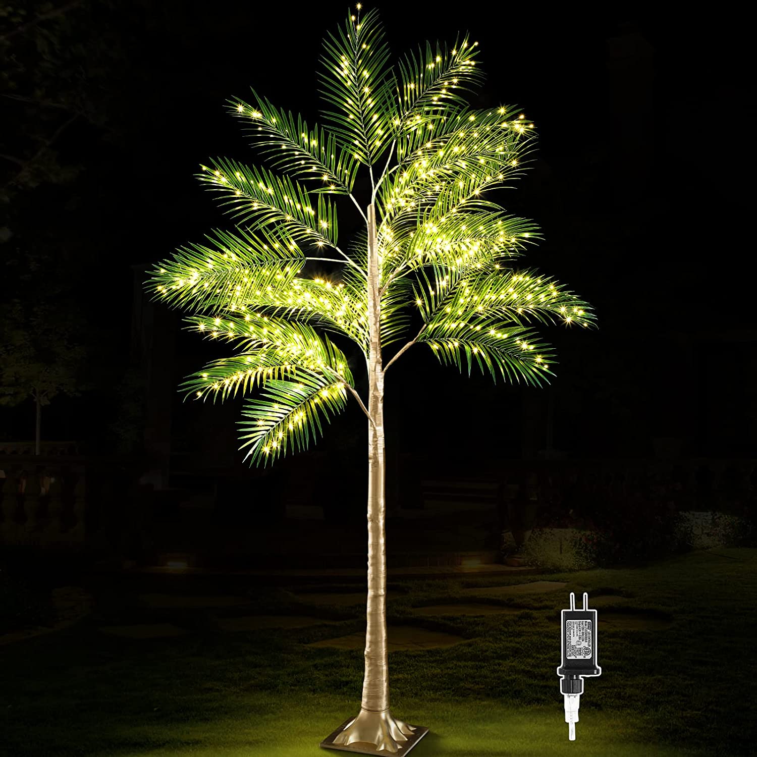 LINSHUI 7FT Lighted Palm Tree, 560 LED Warm White Light Artificial Palm