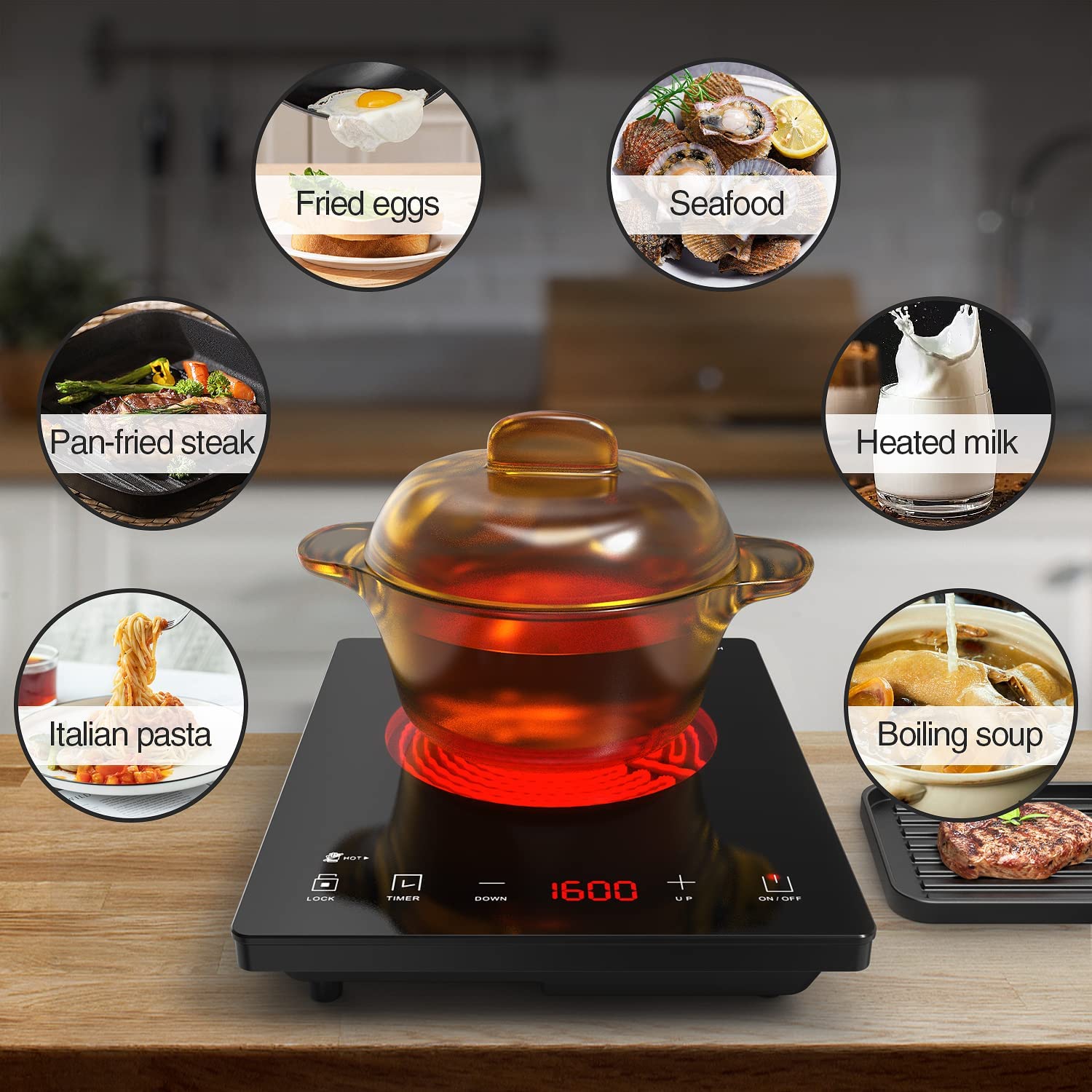 LINSHUI Electric Cooktop, Single Burner Induction Cooktop, 1600W High