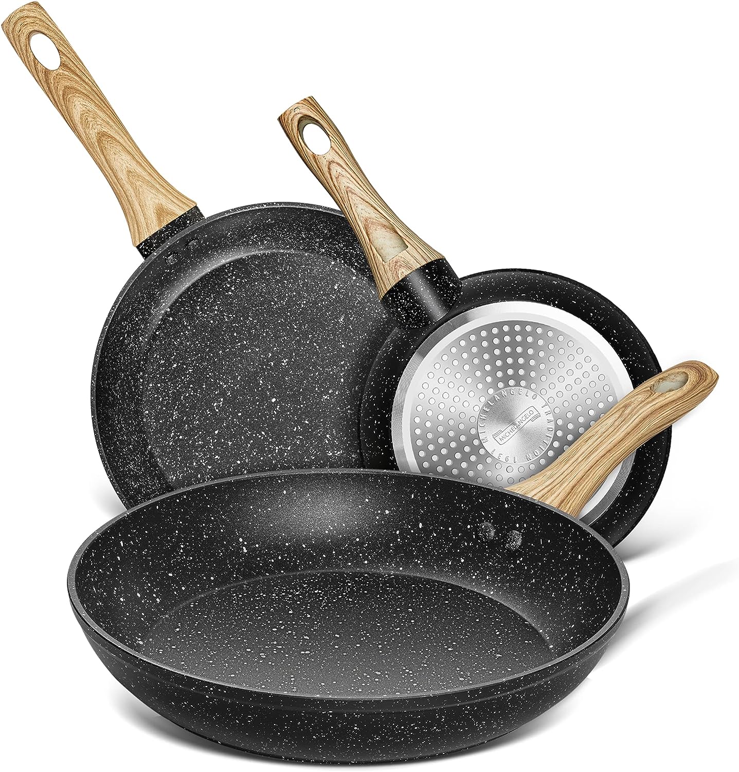 LINSHUI Frying Pans Set, Nonstick Granite Frying Pan Set 8"+9.5"+11