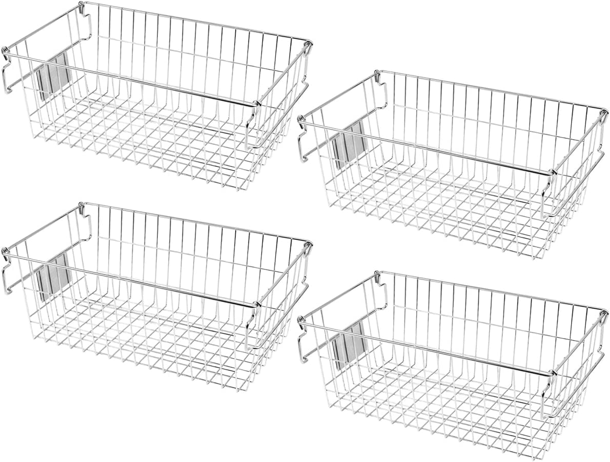 LINSHUI Large Stackable Wire Baskets for Pantry Organization and