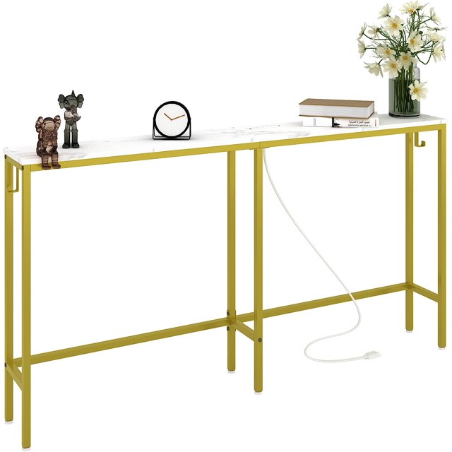 LINSHUI Sofa Tables Narrow Long Behind Couch, Skinny Console Table with