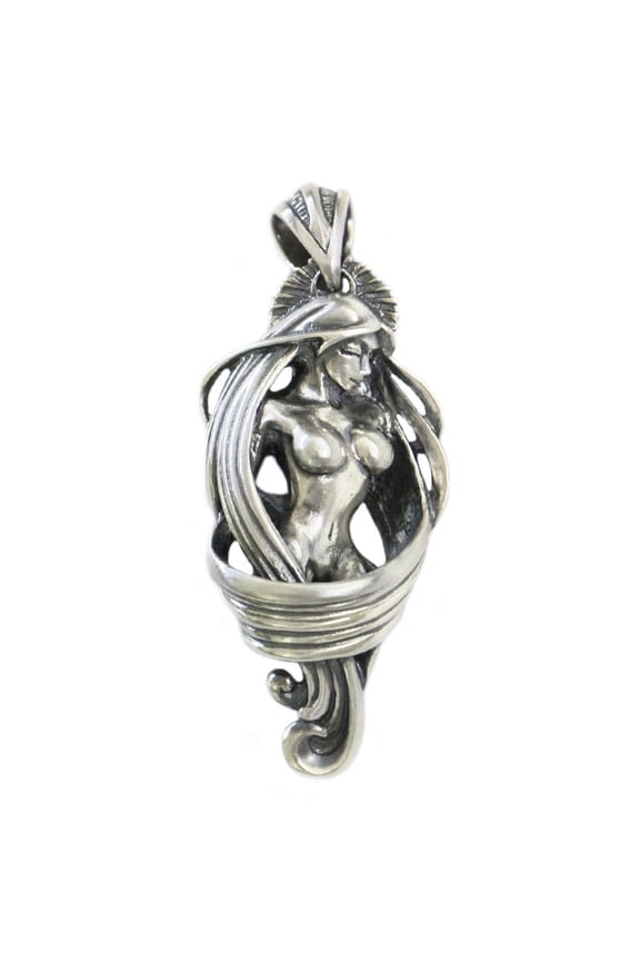 925 Sterling Silver Long Hair Sexy Angel Pendant Mens Biker Punk Pendant TA215
