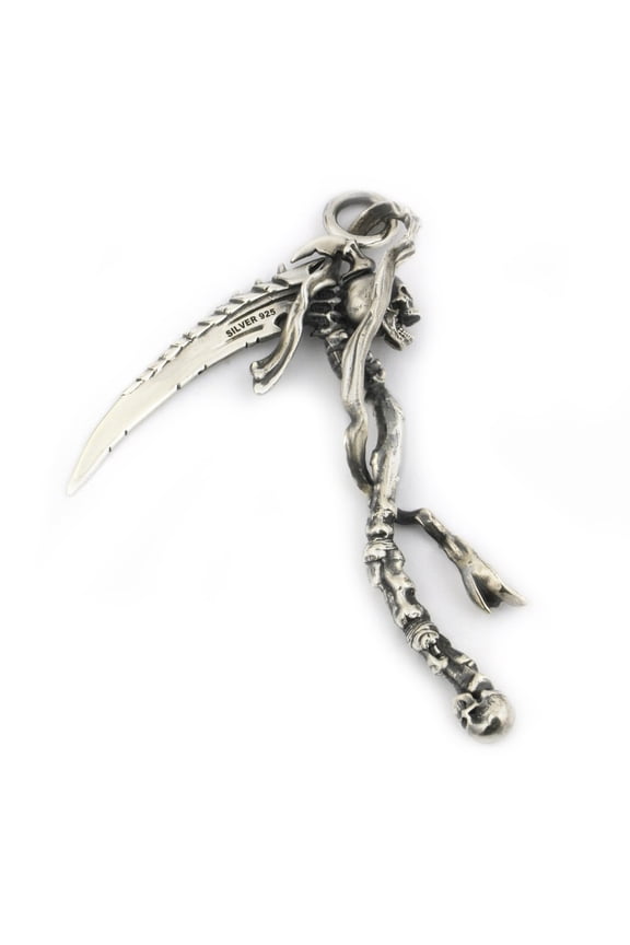 925 Sterling Silver Reaper Skull Charm Sickle Scythe Biker Gothic Punk Pendant TA22