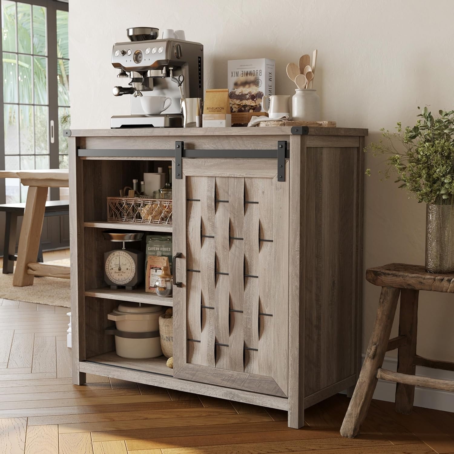 LINSY Farmhouse Coffee Bar Kitchen Sideboard Buffet