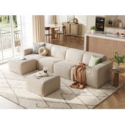 LINSY HOME 133.4" Modular Cloud Sectional Sofa for Living Room, U-Shaped Sofa Couch with Corduroy Fabric, 4 Seat Oversized Sofa with Movable 2 Ottomans, Beige