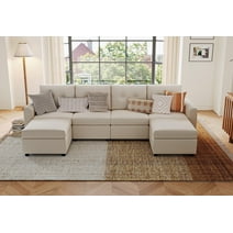 LINSY HOME 27.5 Depth Modular Couch,6 Seat Storage Couches and Sofas, Sectional Sofa with Reversible Chaises, Beige
